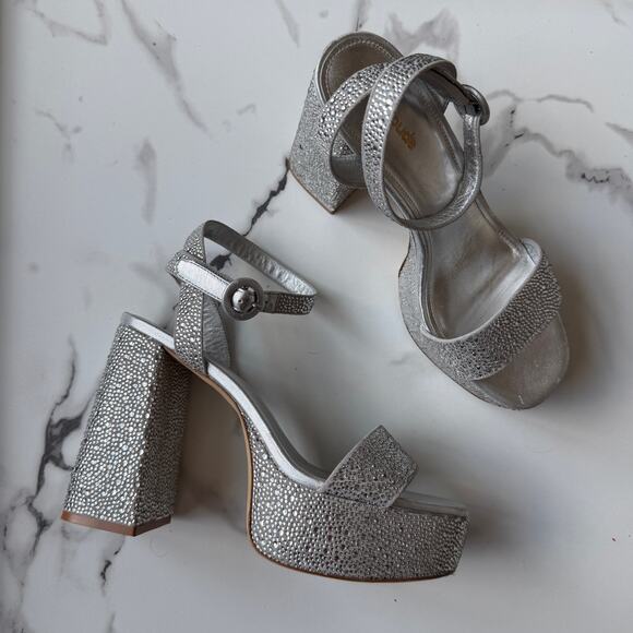 Larroude Dolly Crystal Sandal Platform Gray Suede Size 8 - Picture 2 of 9